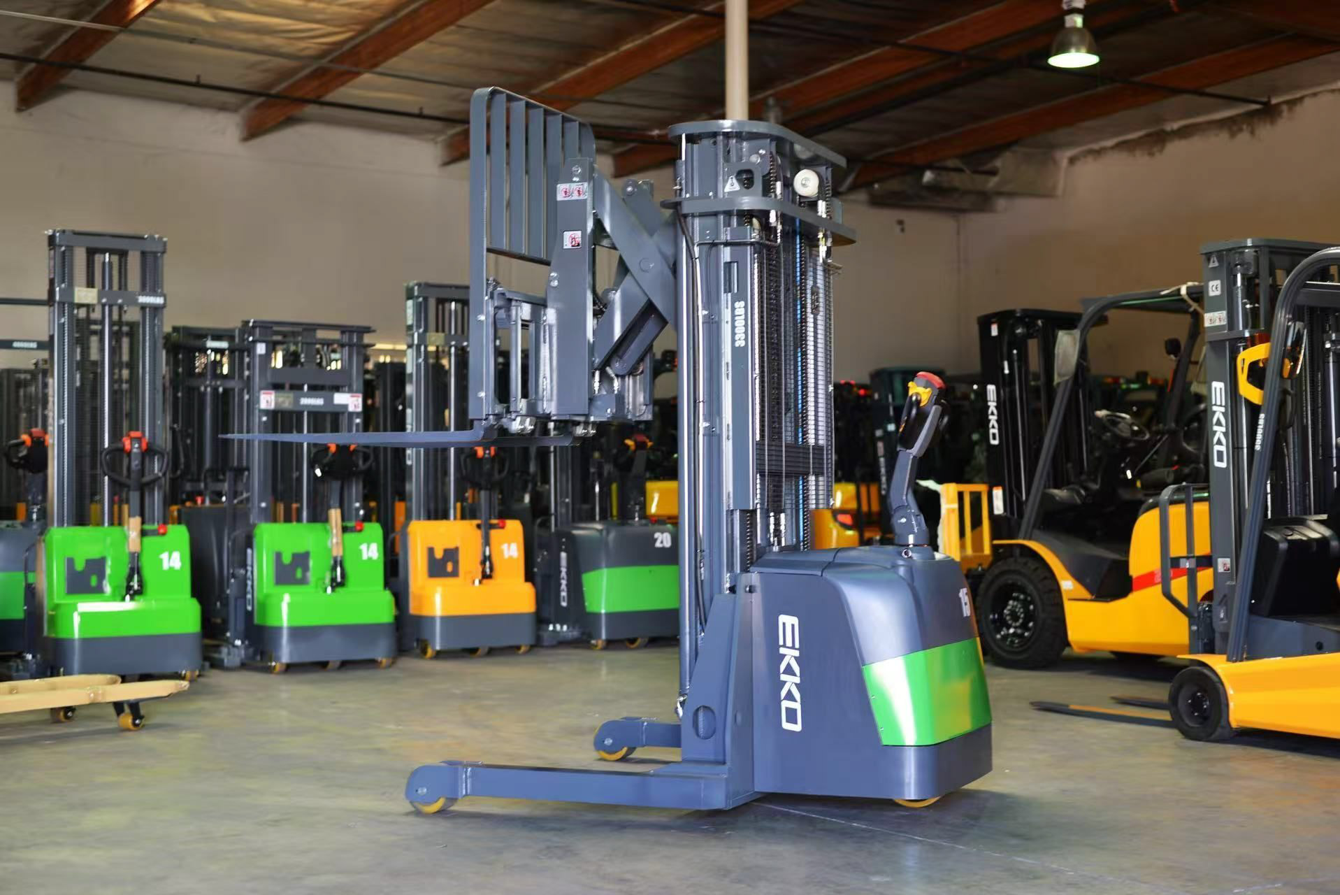 Forklift in warehouse